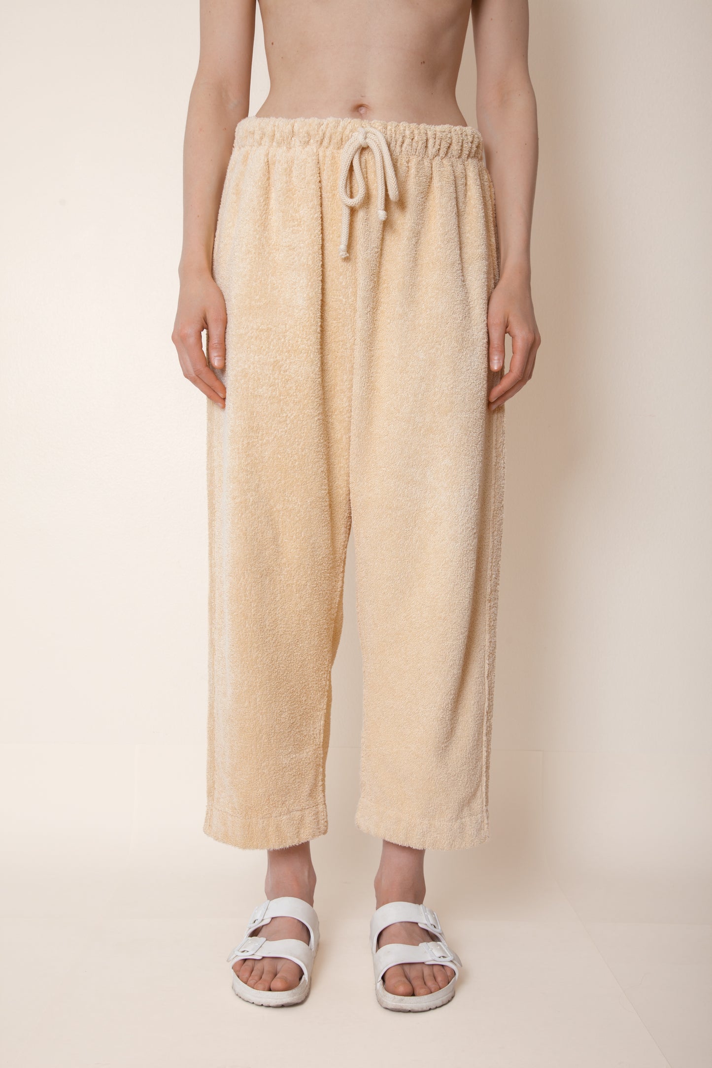 Unisex Cropped Terry Pants in Sand