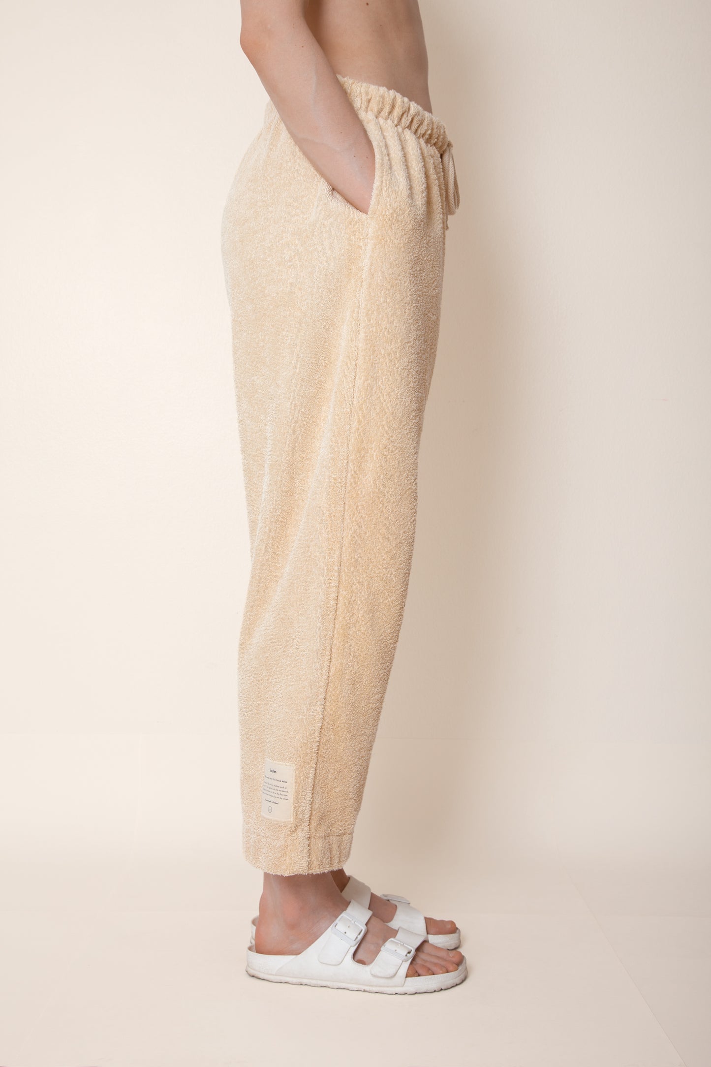 Unisex Cropped Terry Pants in Sand