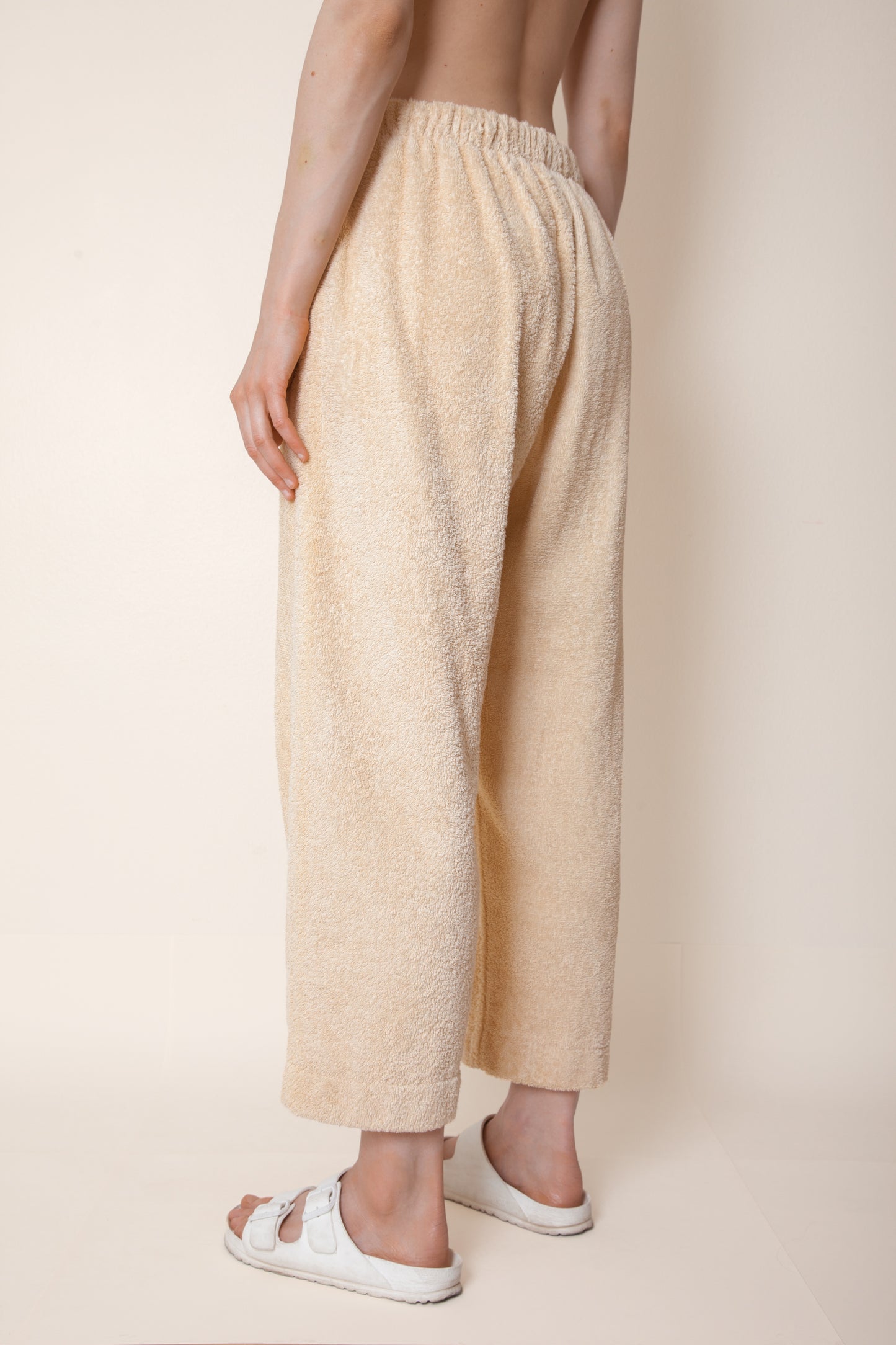 Unisex Cropped Terry Pants in Sand
